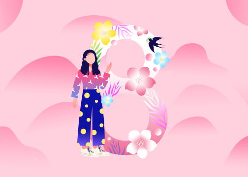 时尚女孩与数字八卡通插画