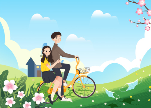 春天在户外看风景郊游的女孩