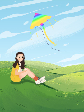 春分节气在草坪郊游散心的女生