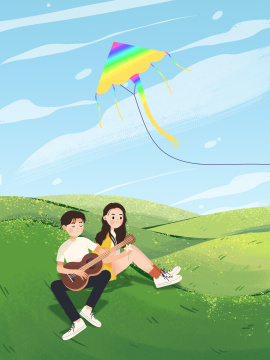 春分节气在草坪郊游散心的青年男女