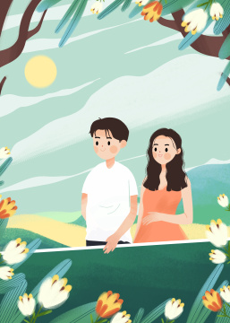 一起在山上看风景眺望远方的青年男女