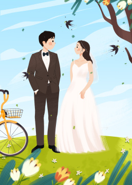 情人节旅行拍照郊游的美丽的新郎新娘