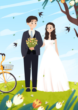 情人节旅行拍照郊游的美丽的新郎新娘