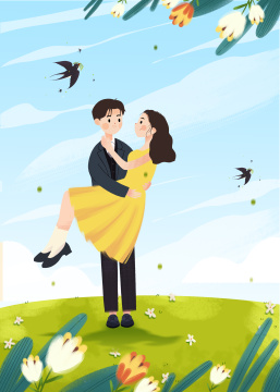 抱着女朋友在户外浪漫约会的男生