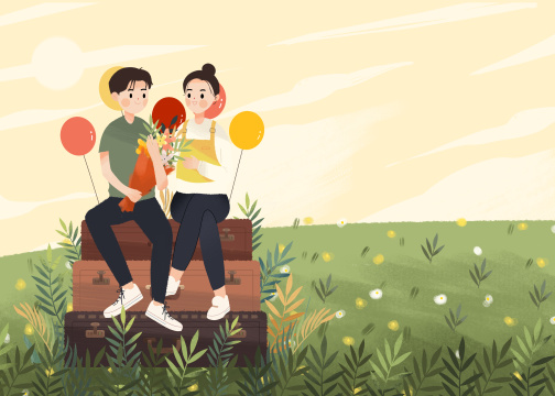 一起出发去旅行的一对幸福情侣