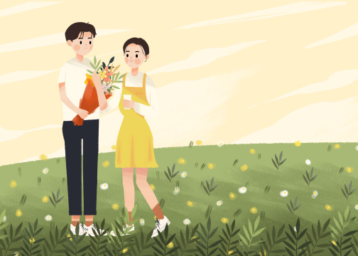 情人节拿着捧花约会的青年男女