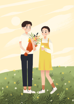 情人节拿着捧花约会的青年男女