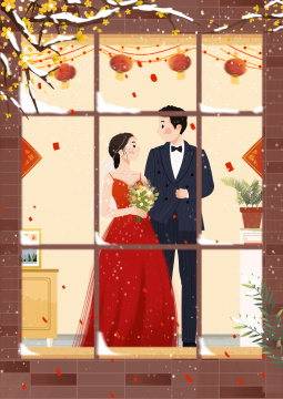 在家里庆祝新年的一对新人