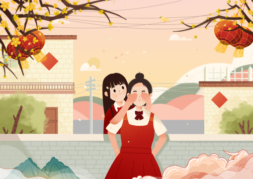 庆祝新年的两个可爱的女孩