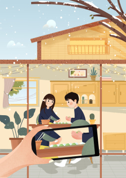 记录温馨包饺子的一对幸福情侣