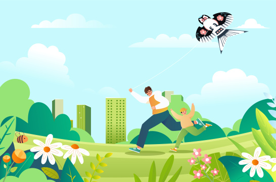 春天亲子放风筝