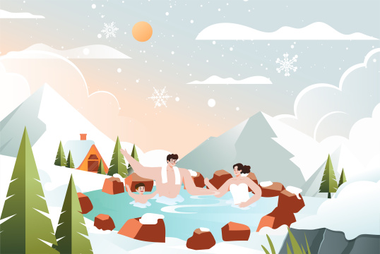 冬日温泉插画
