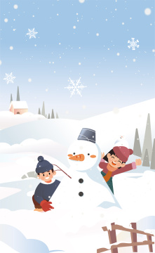 冬季堆雪人插画