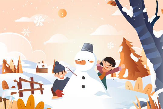 冬日堆雪人插画
