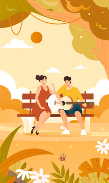 秋天公园情侣插画