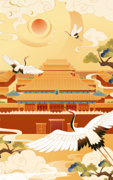 国风秋季故宫插画