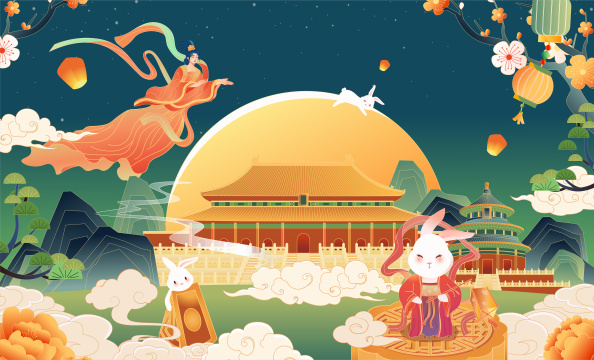 中秋嫦娥奔月插画