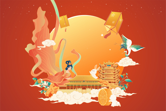 中秋月圆夜插画