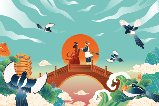 七夕情人节插画