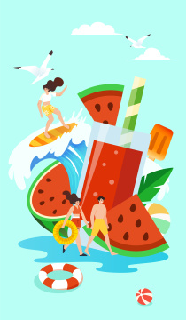 夏日冲浪插画