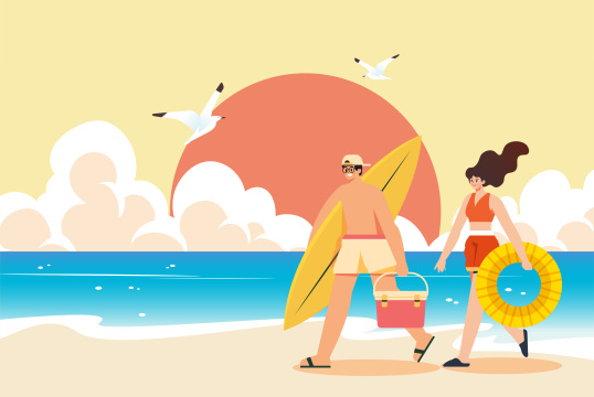 海边度假运动插画