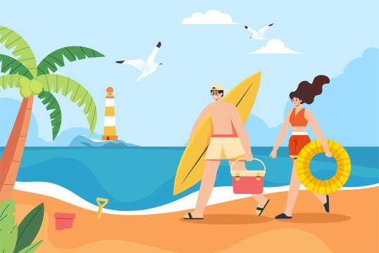 情侣海边度假插画