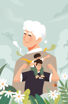 父子亲子一家人插画