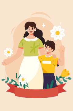 母亲陪伴着孩子插画