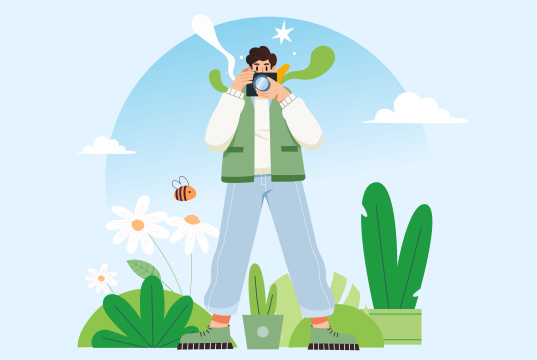 春天旅行拍照插画