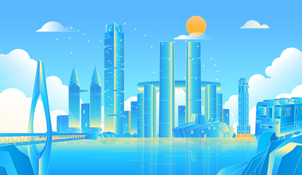 重庆现代城市建筑插画