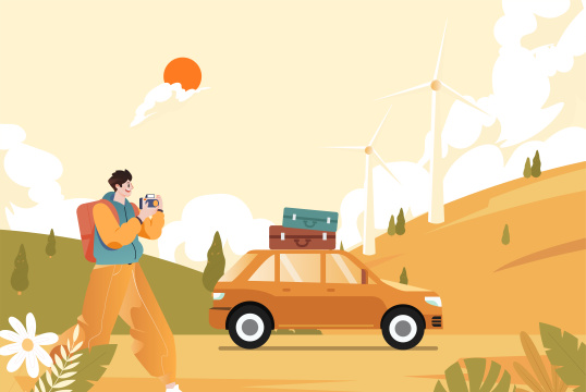 秋天自驾摄影插画