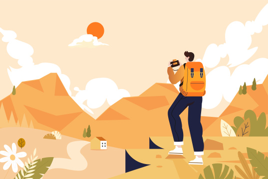 秋天徒步旅行插画