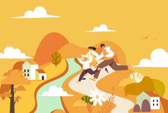 秋天亲子游插画