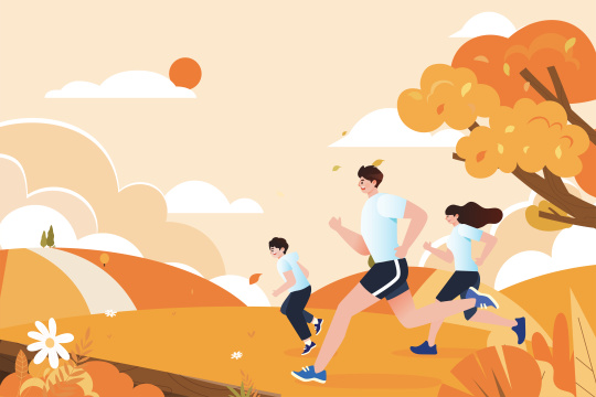 秋天户外一家人跑步插画