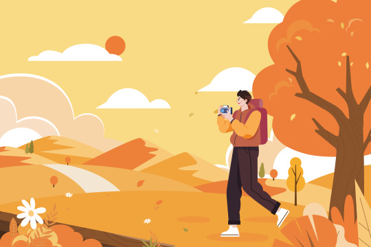 秋日旅行拍照插画