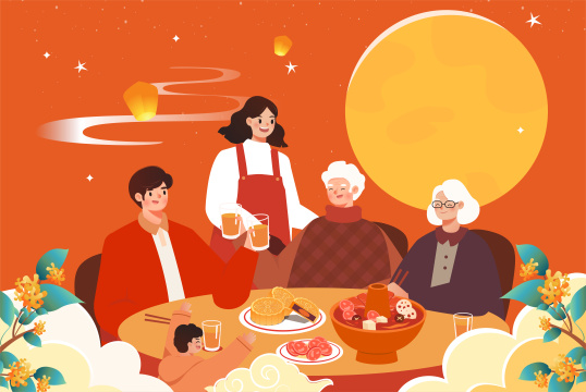 中秋团圆饭插画