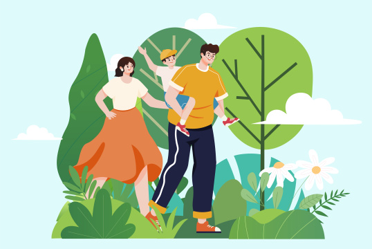 夏日亲子旅行插画