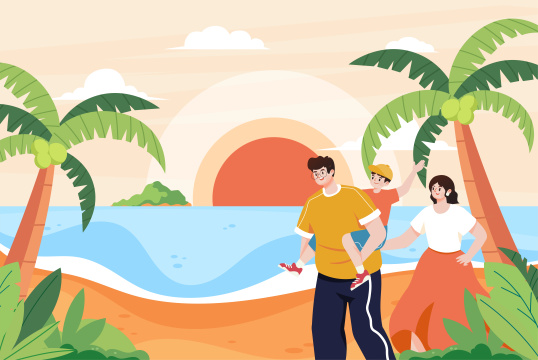 夏天一家人在海边