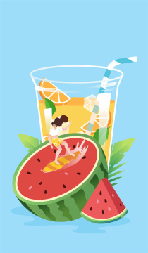 西瓜冲浪插画