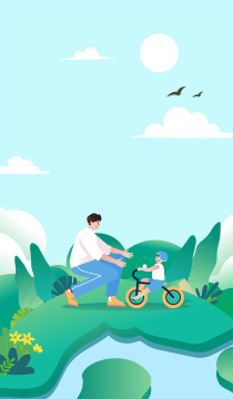 亲子学习骑车插画