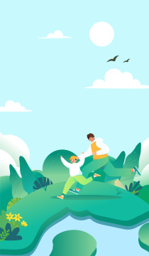 父子一起踏青插画