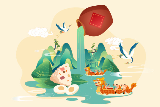 端午龙舟比赛插画