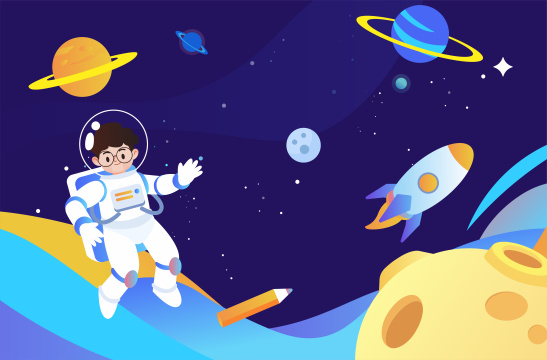 儿童宇航员在星空中飞行