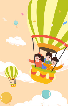 儿童节乘坐热气球插画