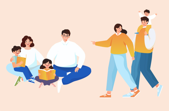 亲子家庭人物插画
