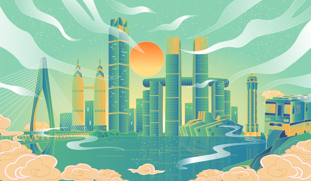 重庆国风城市插画