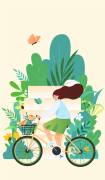 春分女孩骑车插画
