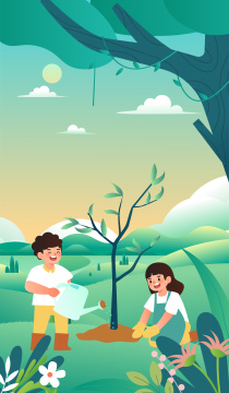 春天植树插画