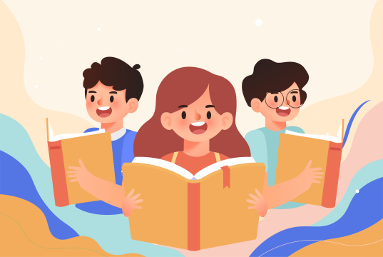 小学生读书上课插画