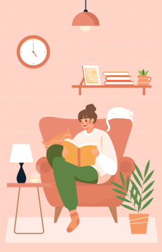 居家看书的女性插画